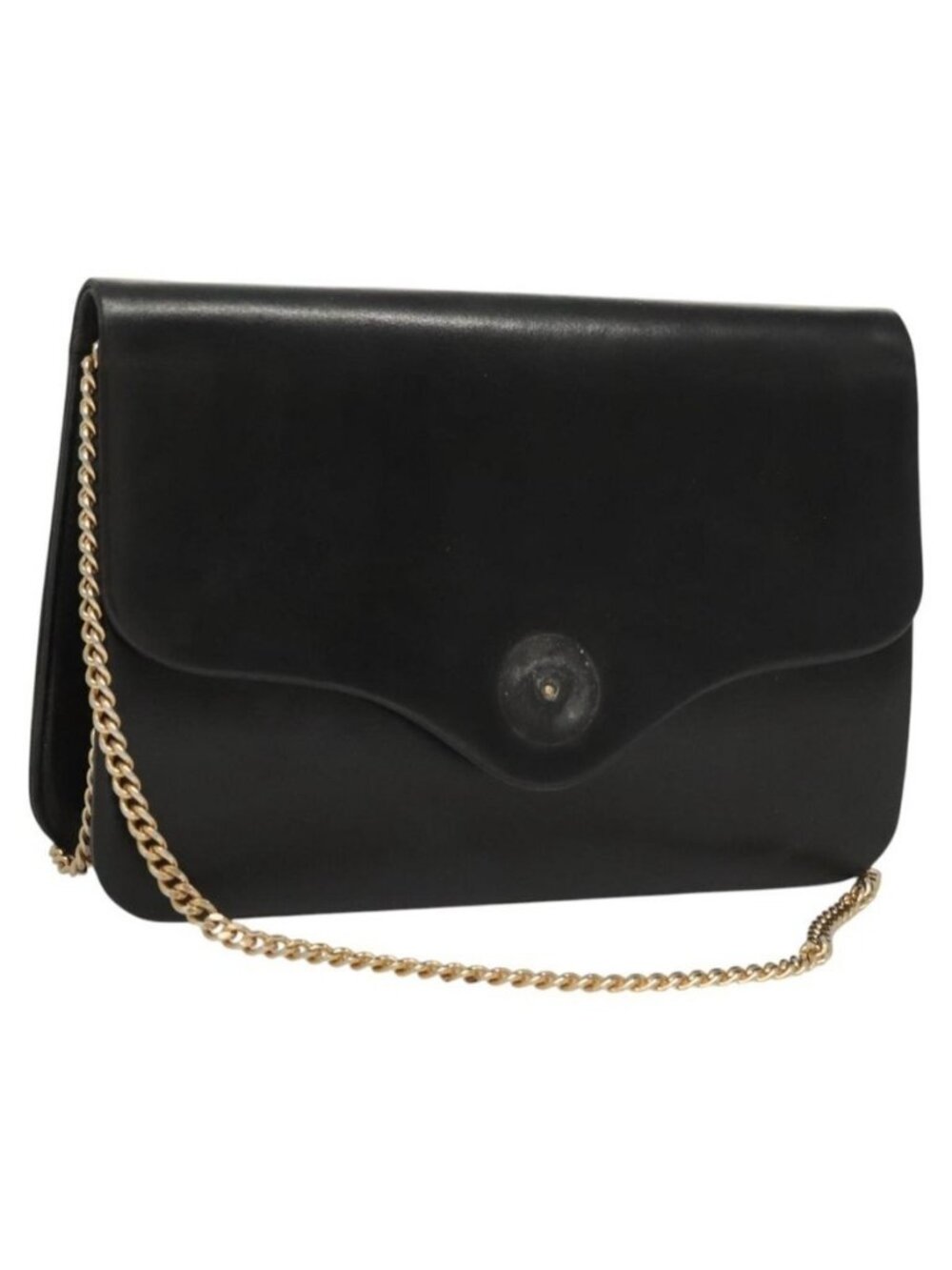 Authentic Christian Dior Chain Shoulder Bag Leather Black Gold - Picture 1 of 16